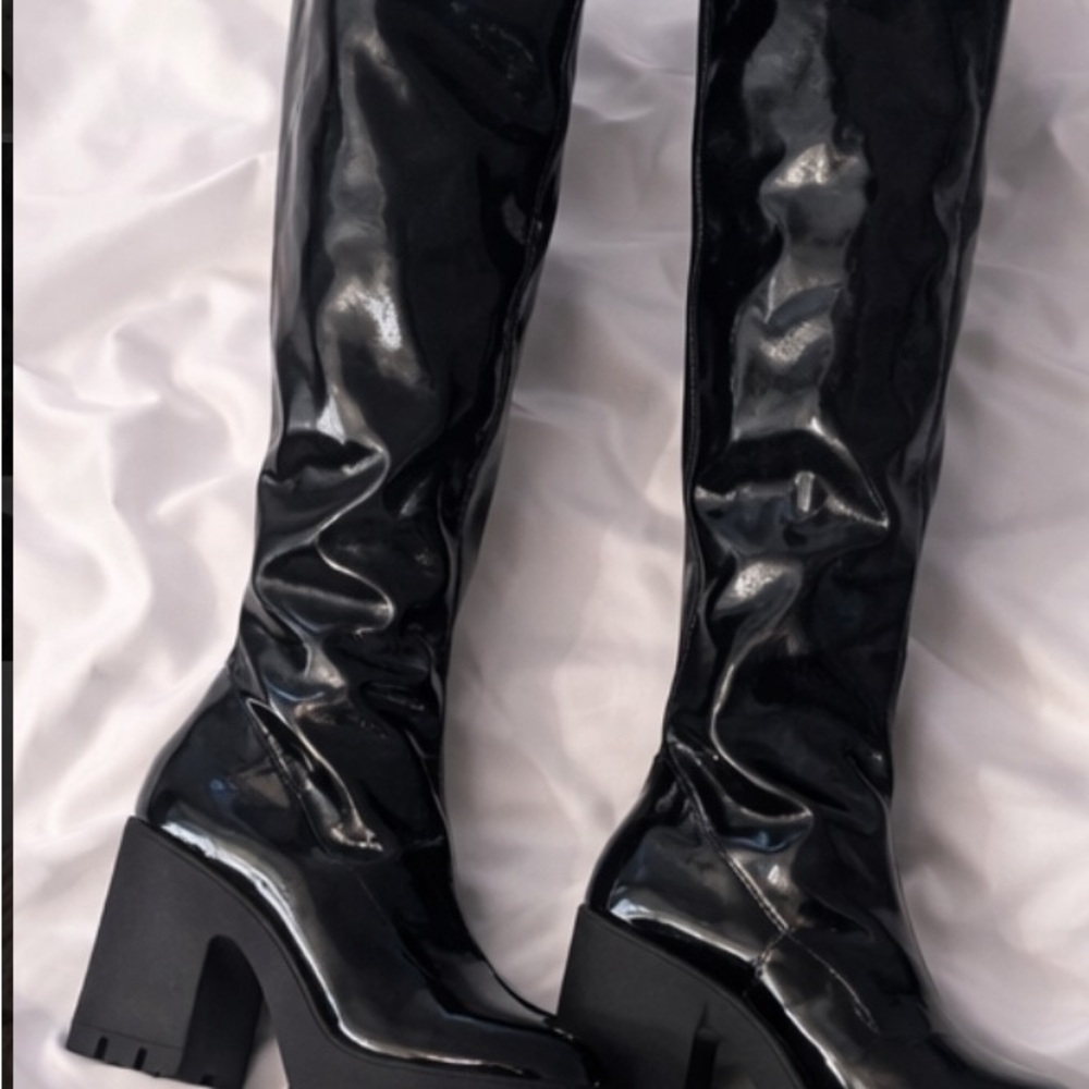 Black Patent Leather Knee-High Boots
